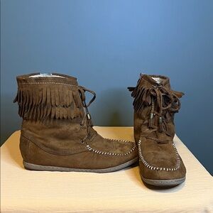 Soda Brown Fringe Ankle Boots
